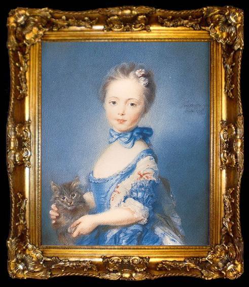 framed  PERRONNEAU, Jean-Baptiste A Girl with a Kitten, ta009-2